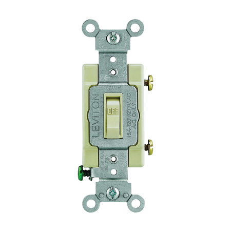 LEVITON 54501-2I Switch, 15 A, 120/277 V, Lead Wire Terminal, NEMA WD-1, WD-6, Thermoplastic Housing Material 013-54501-02I